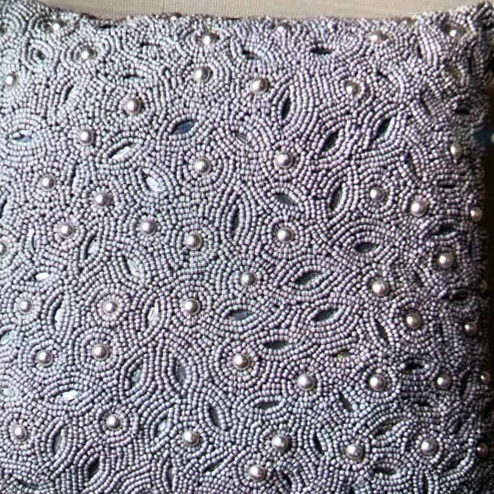 J Queen Bellissima Decorative Pillow, 14" x 14" Powder Blue Square Beaded